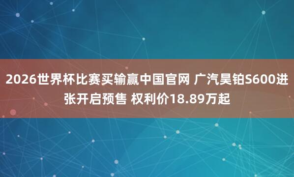 2026世界杯比赛买输赢中国官网 广汽昊铂S600进张开启预售 权利价18.89万起