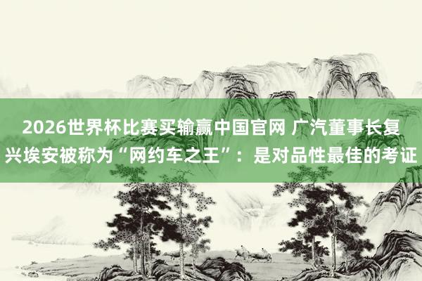2026世界杯比赛买输赢中国官网 广汽董事长复兴埃安被称为“网约车之王”：是对品性最佳的考证