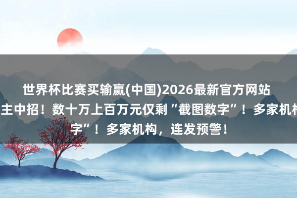 世界杯比赛买输赢(中国)2026最新官方网站 已有多东说念主中招！数十万上百万元仅剩“截图数字”！多家机构，连发预警！