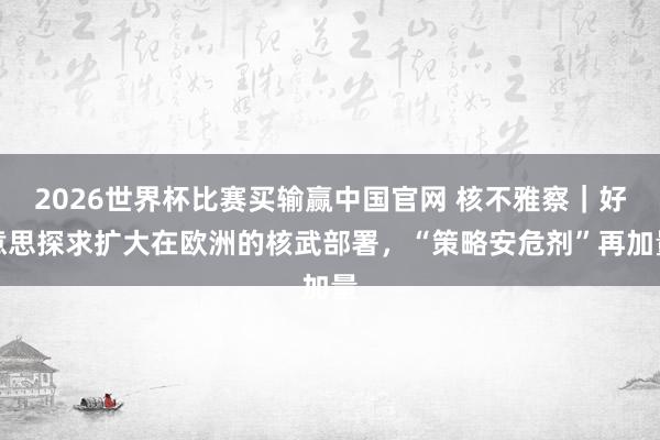 2026世界杯比赛买输赢中国官网 核不雅察｜好意思探求扩大在欧洲的核武部署，“策略安危剂”再加量