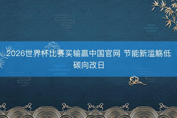 2026世界杯比赛买输赢中国官网 节能新滥觞低碳向改日